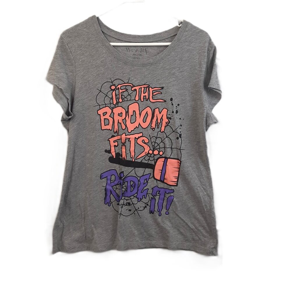 Wound Up Girls XXL Top If the Broom Fits Ride It Halloween Short Sleeve Pullover